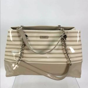 Kate Spade NY White/Beige Striped Cow Leather Tote